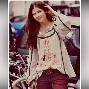 FREE PEOPLE EMBROIDERED BOHO BLOUSE